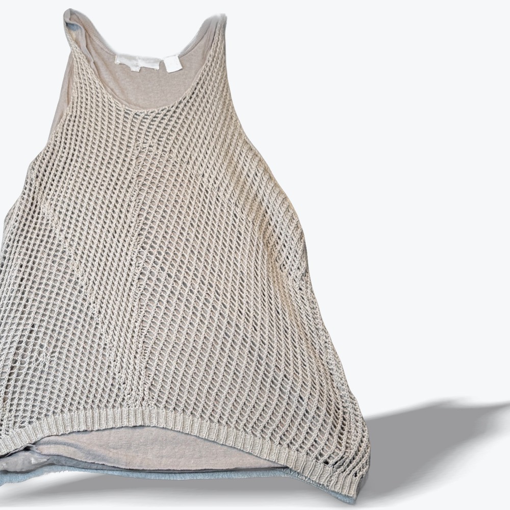 Inhabit Crochet Tank Top Draped Open Knit Layered‎ Linen Blend Grunge Chic Small